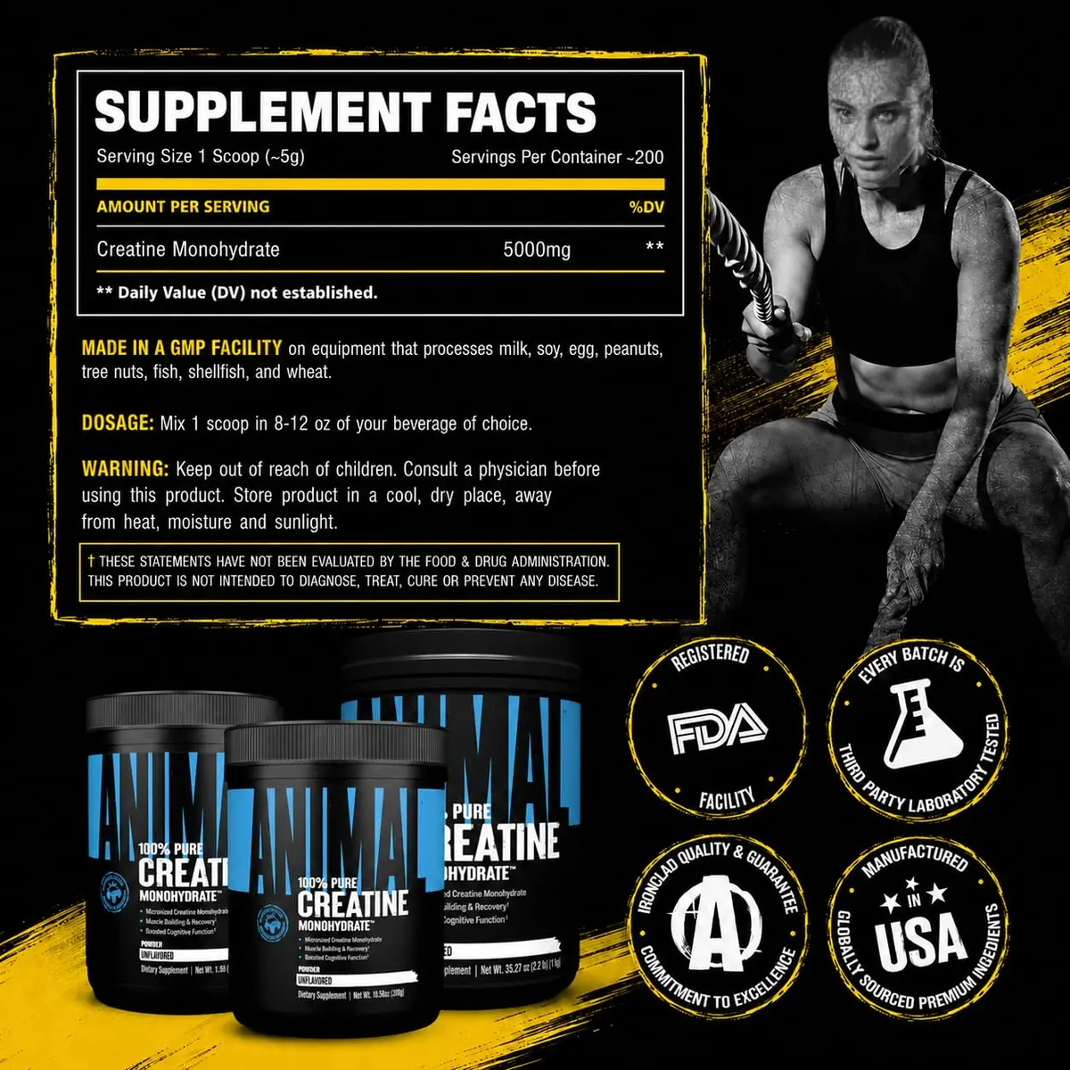 Animal Creatine Monohydrate Powder 1000g | Unflavored, Max Performance & Recovery - view 8