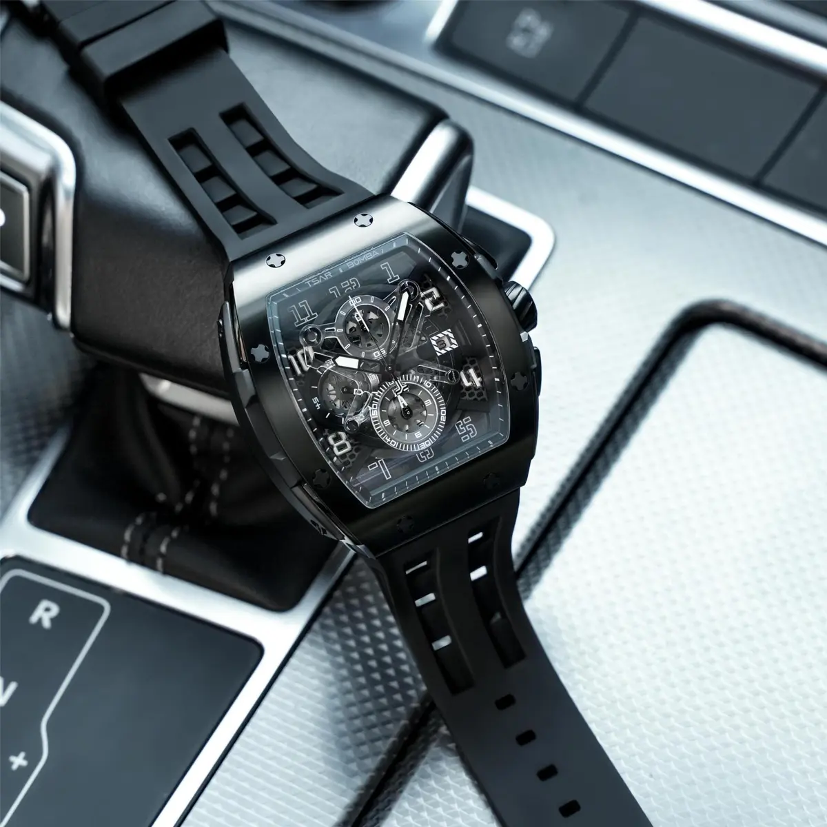 TSAR BOMBA Men's Quartz Wristwatch Waterproof 50M | Luxury Tonneau Chronograph for Men - view 6