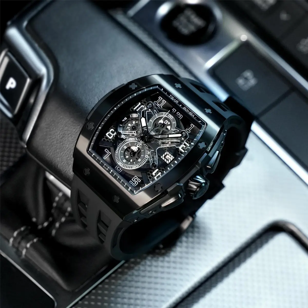 TSAR BOMBA Men's Quartz Wristwatch Waterproof 50M | Luxury Tonneau Chronograph for Men - view 7