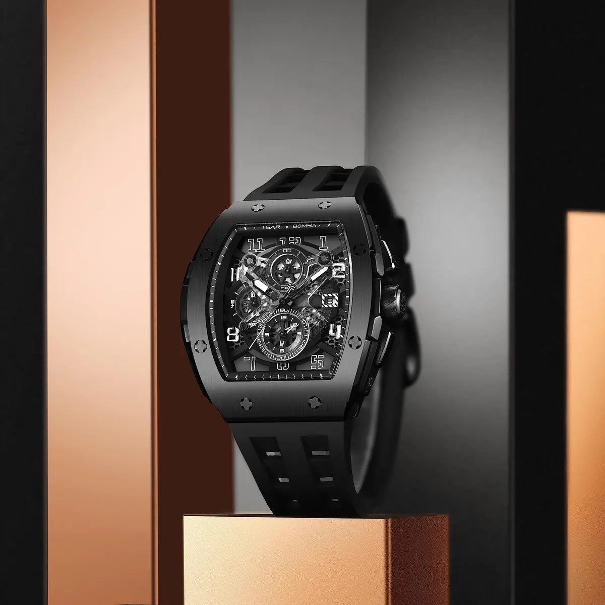 TSAR BOMBA Men's Quartz Wristwatch Waterproof 50M | Luxury Tonneau Chronograph for Men - view 8