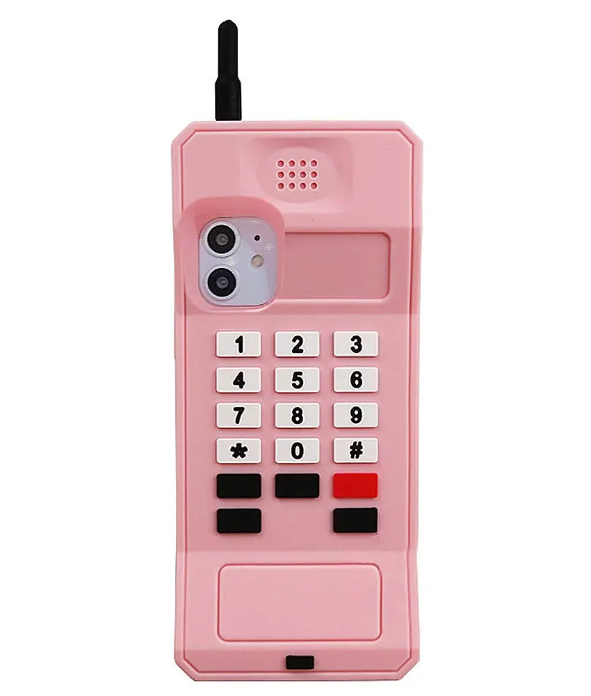 UnnFiko Retro Cellphone Pink Silicone Case for iPhone 14 Pro (6.1-inch) | Fun Stand Feature - main product image