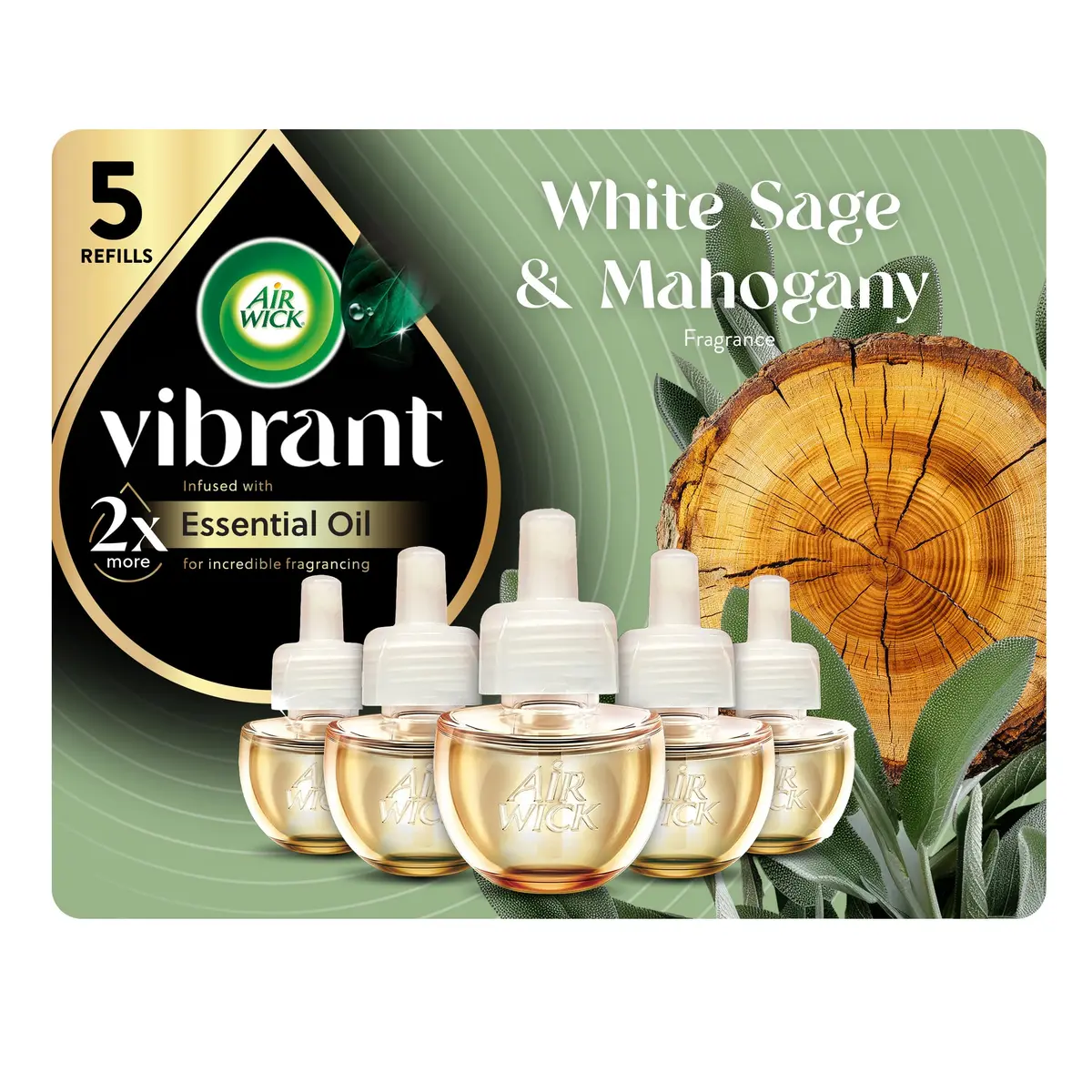 Air Wick Plug In Refill White Sage & Mahogany Essential Oil 5 Count | Continuous Fragrance Diffusion - main product image