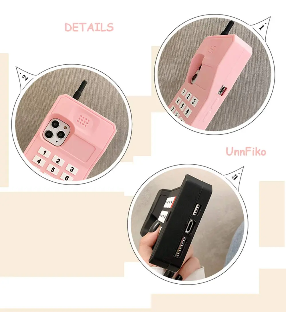 UnnFiko Retro Cellphone Silicone Case for iPhone 14 (6.1-inch) | Fun Stand Case with 360° Protection - view 4