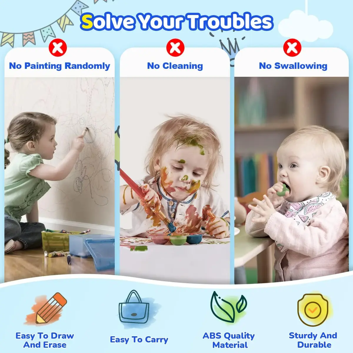 Kikidex Magnetic Drawing Board Toddler Toy | 32.4cm x 33.9cm x 3.9cm (12.7in x 13.3in x 1.5in) - view 2
