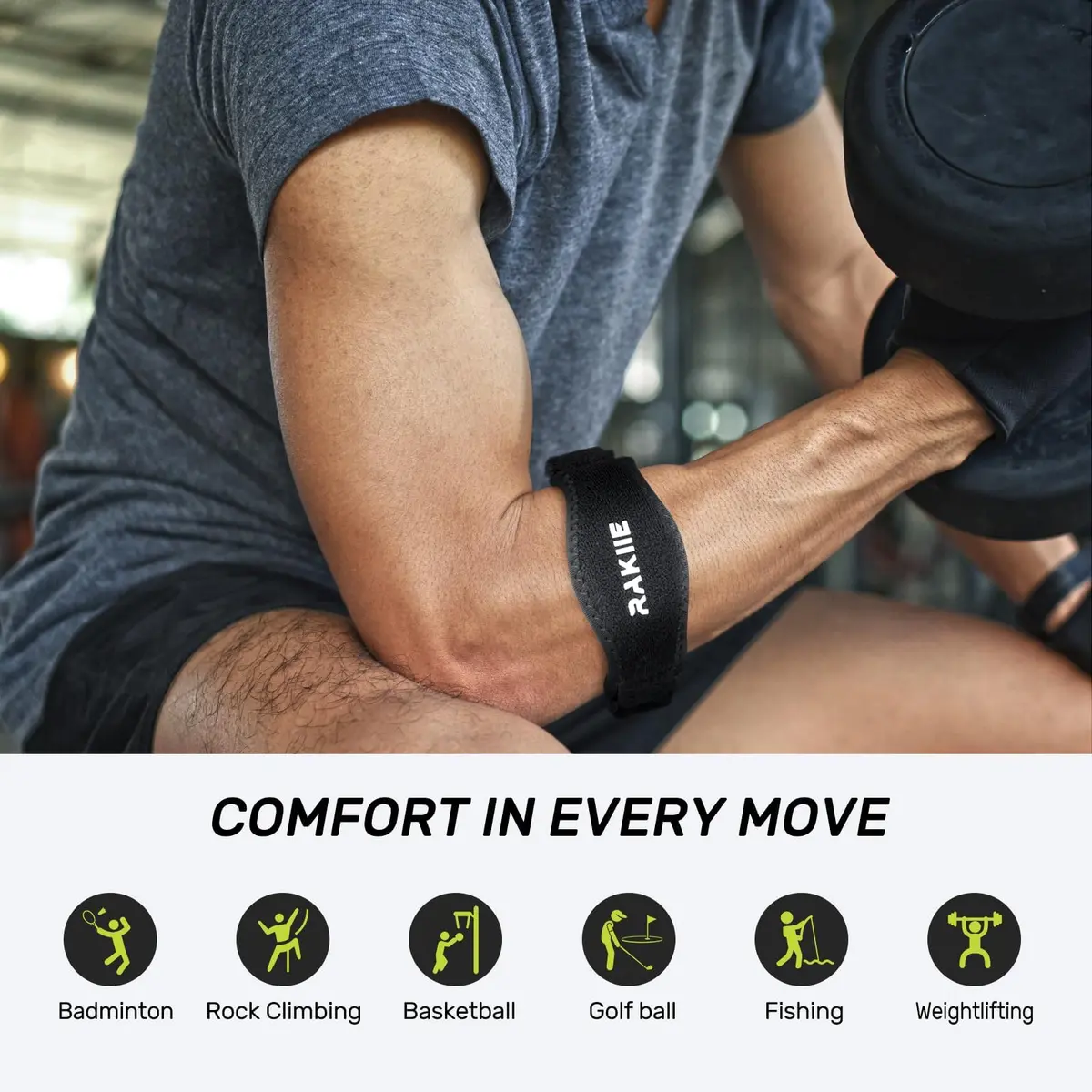 Rakiie 2 Pack Tennis Elbow Brace with Adjustable Strap | Support for Tennis & Golf (enables full range) - view 6