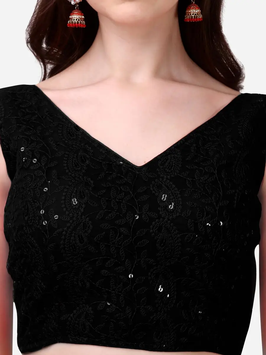 Pujia Mills Women's Georgette Sipali Sequin Sleeveless Blouse, Black, 38 | Elegant Indian Party Wear - view 3