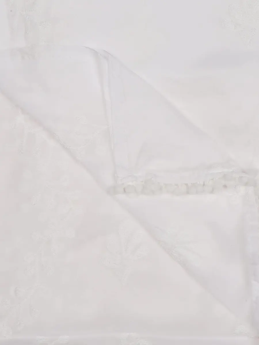 DUPATTA BAZAAR Embroidered Chiffon Dupatta with Pom Pom Lace, 2.4 meters (94.5 inches) | White - view 6