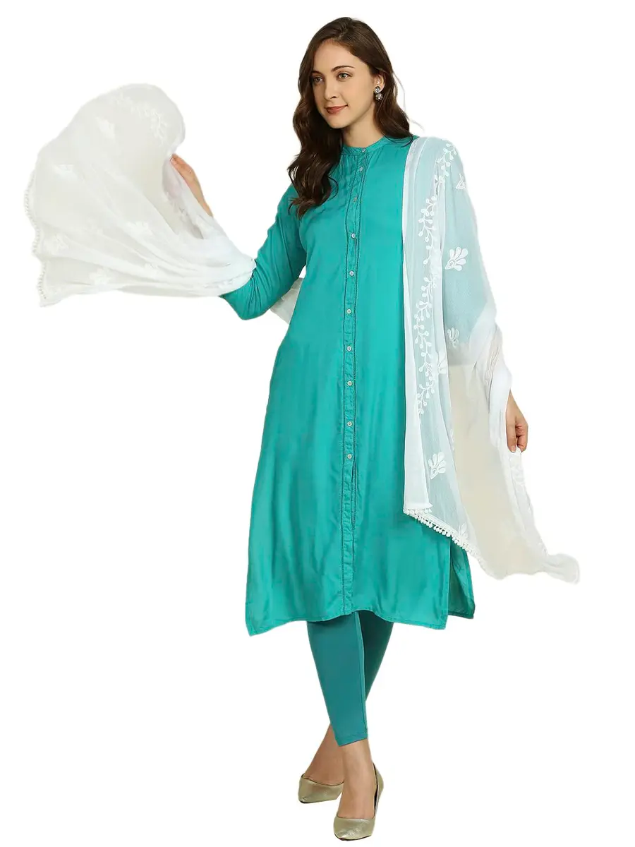 DUPATTA BAZAAR Embroidered Chiffon Dupatta with Pom Pom Lace, 2.4 meters (94.5 inches) | White - view 4