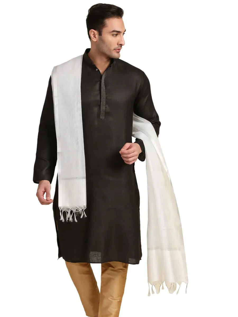 DUPATTA BAZAAR Men's Silk Dupatta for Kurta/Sherwani/Achkan 2.4m (94.5 inches) Silver | Elegant Ethnic Accessory - main product image