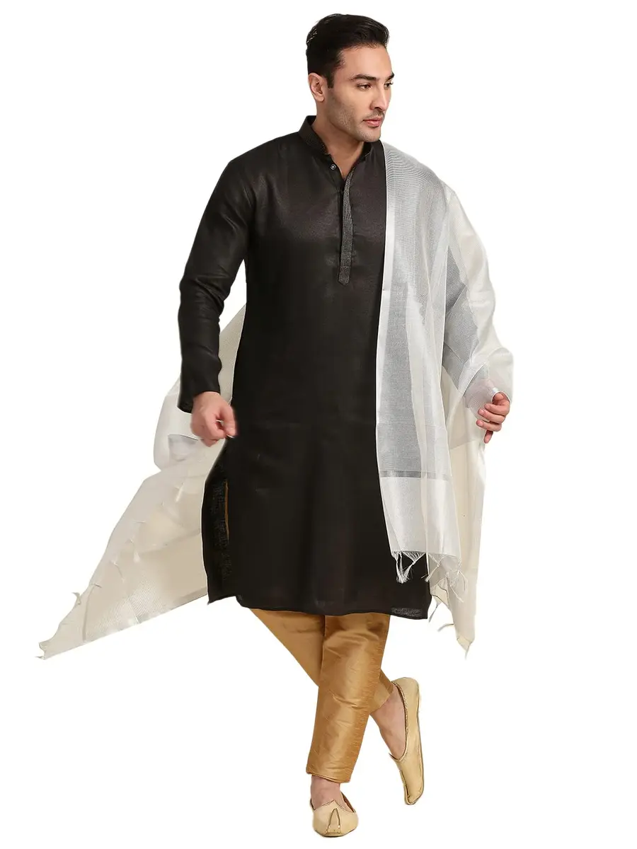 DUPATTA BAZAAR Men's Silk Dupatta for Kurta/Sherwani/Achkan 2.4m (94.5 inches) Silver | Elegant Ethnic Accessory - view 2