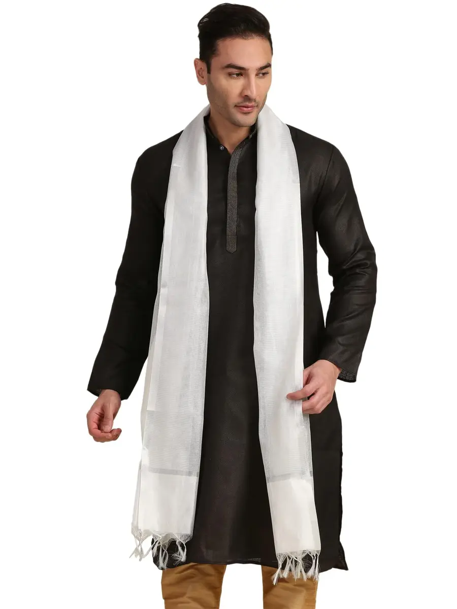 DUPATTA BAZAAR Men's Silk Dupatta for Kurta/Sherwani/Achkan 2.4m (94.5 inches) Silver | Elegant Ethnic Accessory - view 3