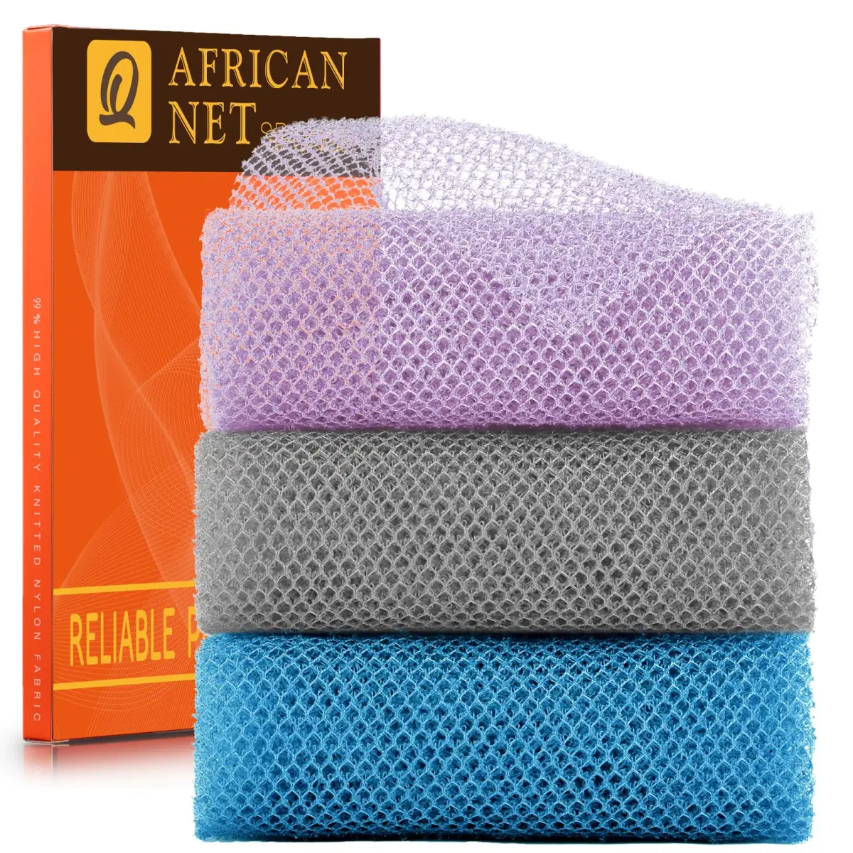 UJFQBH African Net Bath Sponge 3-Pack | Long Net Exfoliating Shower Scrubber for Smooth Skin - main product image