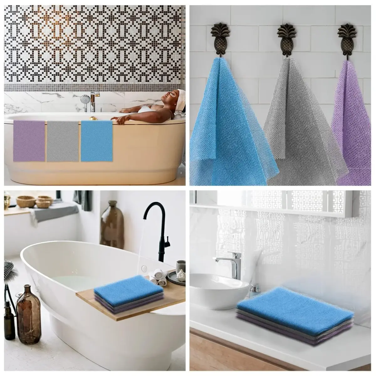 UJFQBH African Net Bath Sponge 3-Pack | Long Net Exfoliating Shower Scrubber for Smooth Skin - view 5