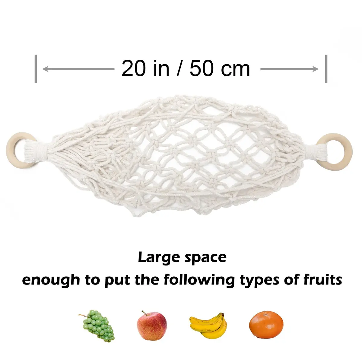 Motarna Hanging Fruit Hammock 22'' L | Handwoven Cotton Basket for Kitchen & Camping - view 2