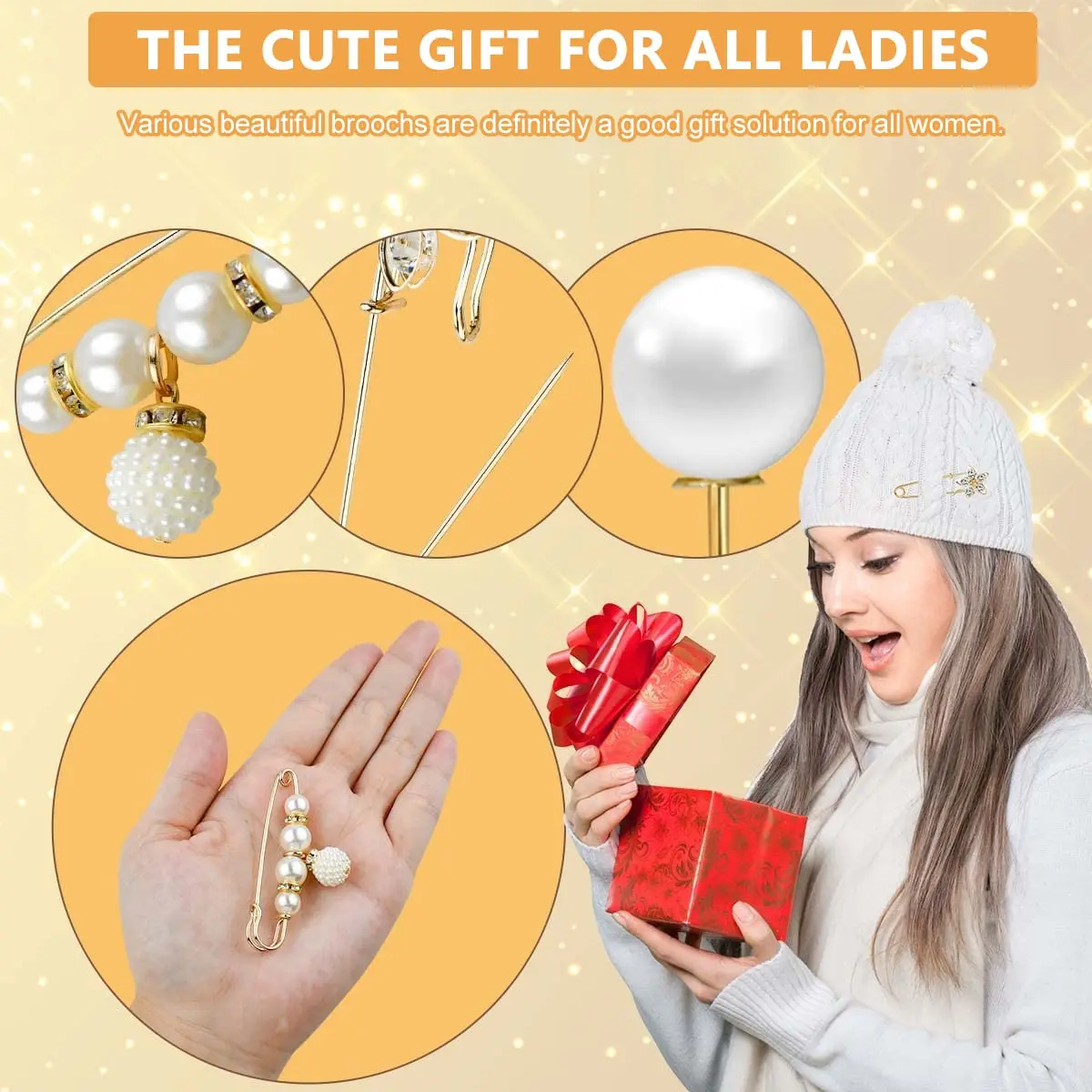 SANNIDHI Red Pearl Brooch Safety Pins for Women & Girls | 17-Piece Set - view 5