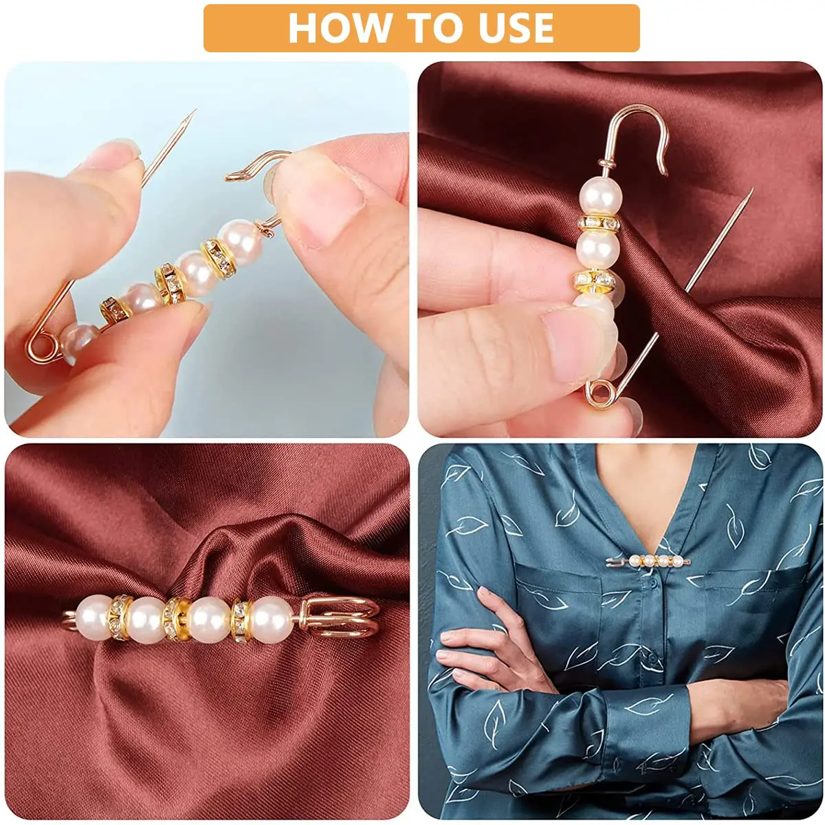 SANNIDHI Red Pearl Brooch Safety Pins for Women & Girls | 17-Piece Set - view 3