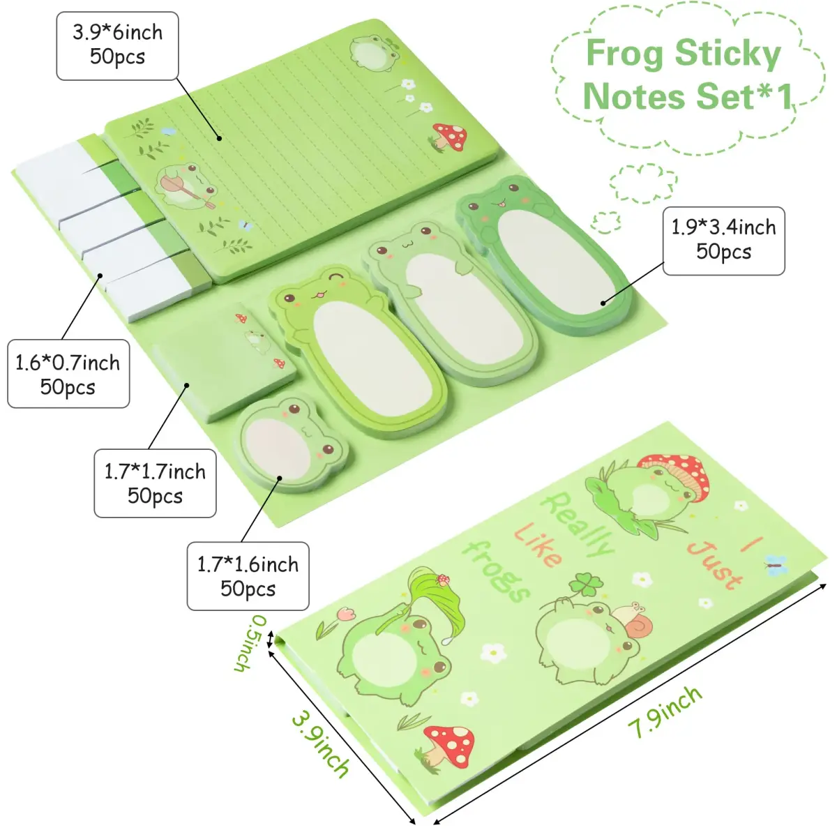 Xqumoi Frog Sticky Notes Set 946ml (32oz) | Cute Cartoon Memo Pads for Daily Reminders - main product image