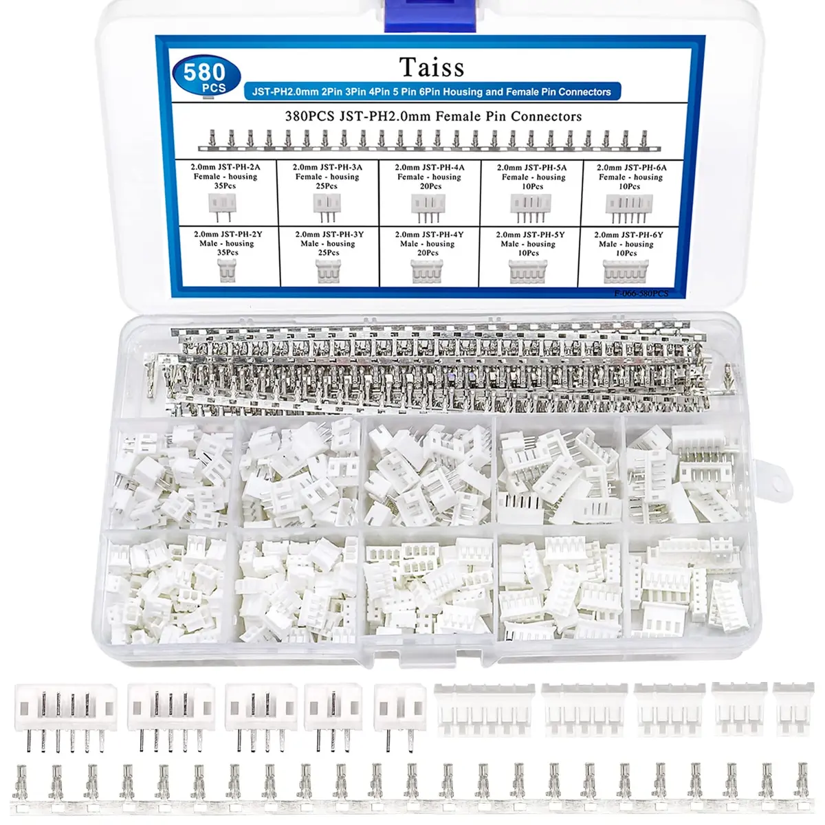 Taiss JST PH Connector Kit 580PCS 2.0mm | Widely Used in Household & Electronics - main product image