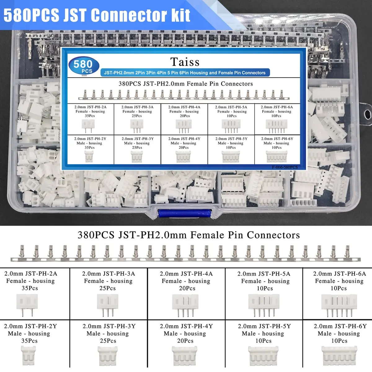 Taiss JST PH Connector Kit 580PCS 2.0mm | Widely Used in Household & Electronics - view 3