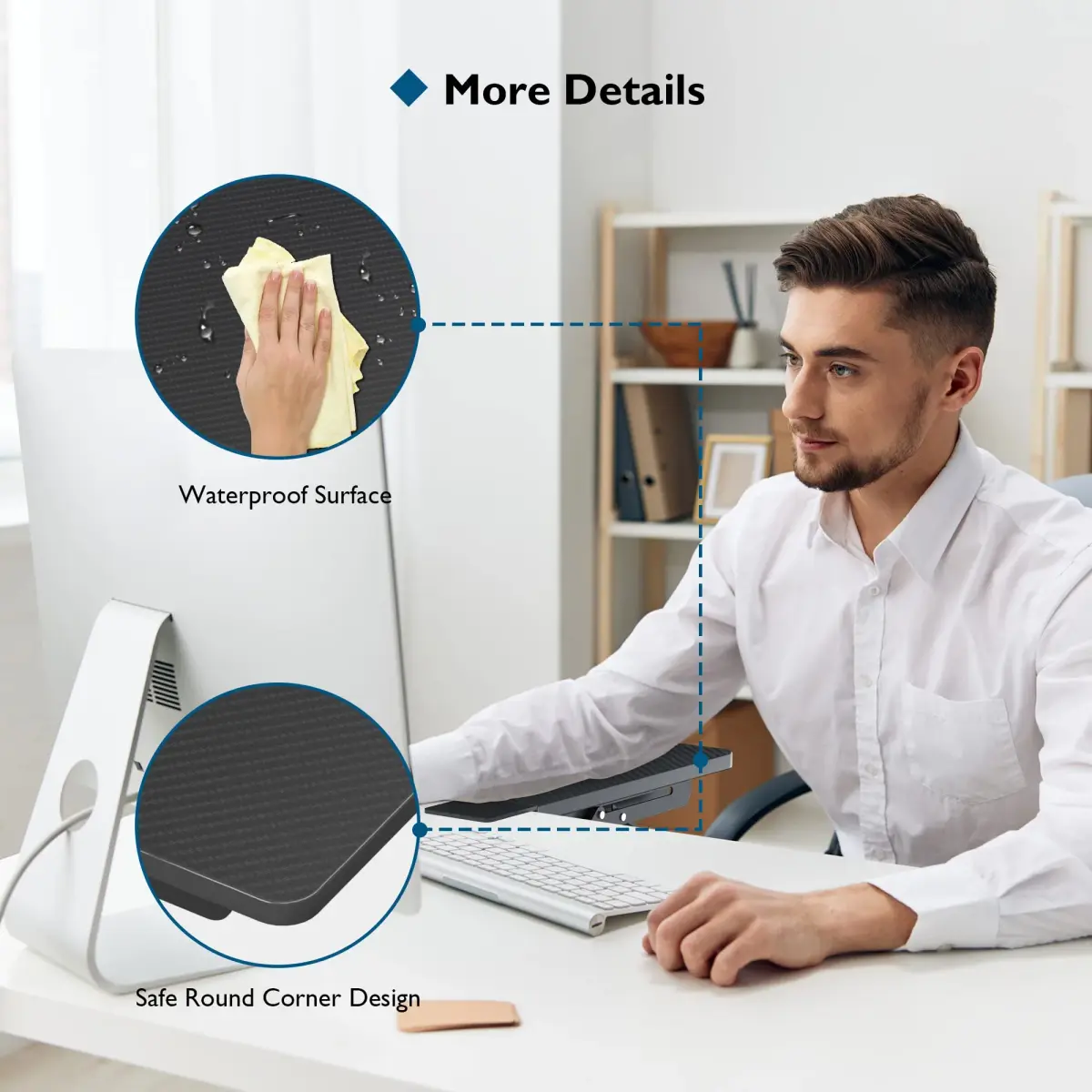 BONTEC Desk Extender Tray 30cm x 15cm (11.8"x5.9") | Clamp-On Ergonomic Arm Rest for Home & Office Use - view 4