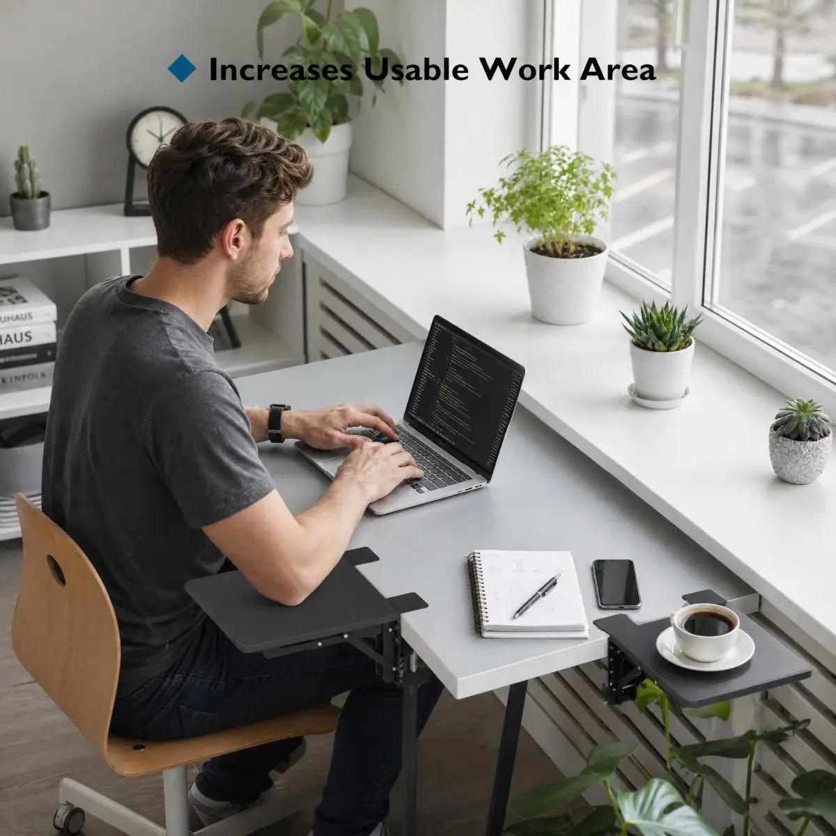 BONTEC Ergonomic Desk Extender Tray 9.5"x9.1" (24cmx23cm) Black | Clamp-on Keyboard and Mouse Shelf for Enhanced Workspace - view 2