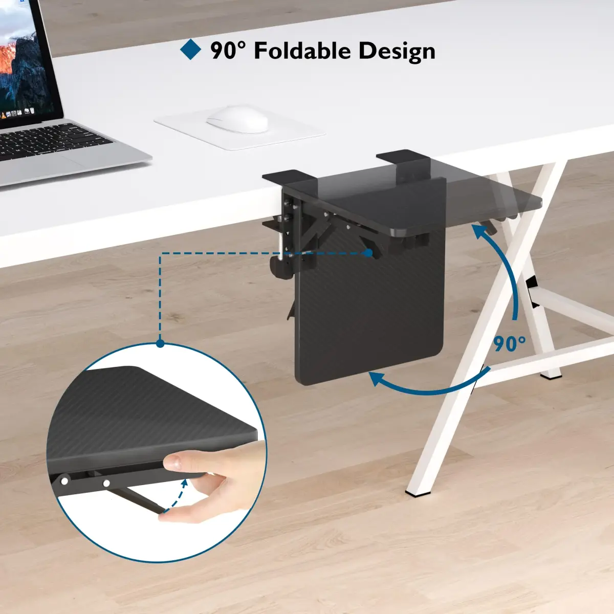 BONTEC Ergonomic Desk Extender Tray 9.5"x9.1" (24cmx23cm) Black | Clamp-on Keyboard and Mouse Shelf for Enhanced Workspace - view 3