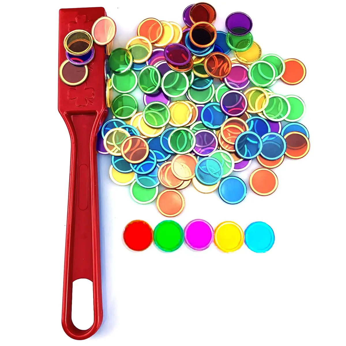 Dacefloy Magnetic Wands and Bingo Chips Set Magnet Wand 100 Multicolour Metal Ringed Discs Kids Science STEM Kit Learning Accessories Family Game Night Tokens - main product image