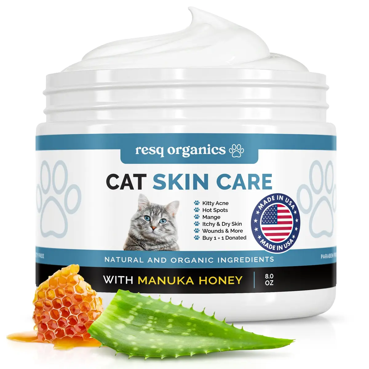 ResQ Organics Cat Paw Balm 8 oz | Hot Spot & Dermatitis Relief for Cats - main product image