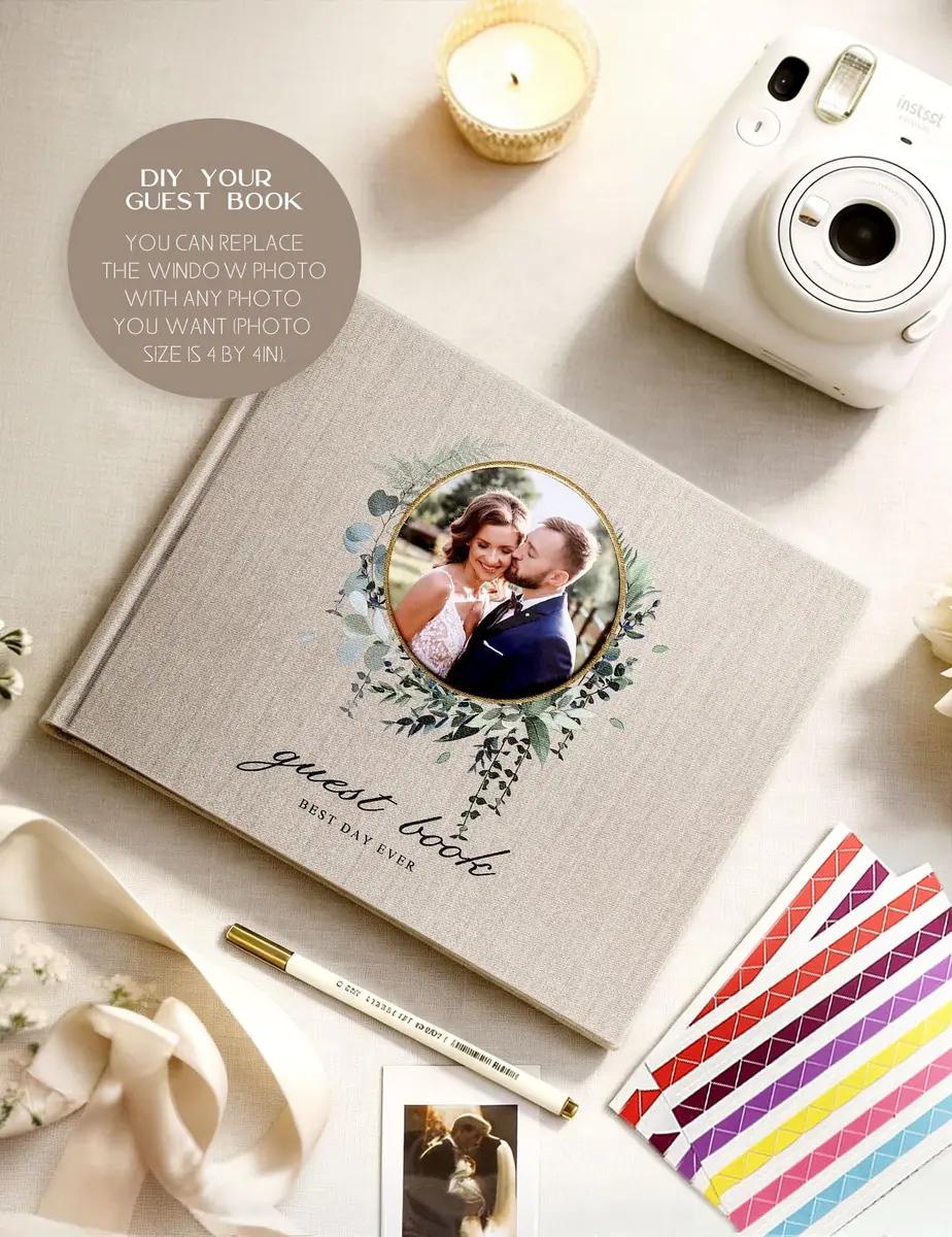 molekaus Wedding Guest Book Hardcover 8" x 10" (20.3 x 25.4 cm) with Photo Frame, 100 Pages | Classic Linen Design - view 7