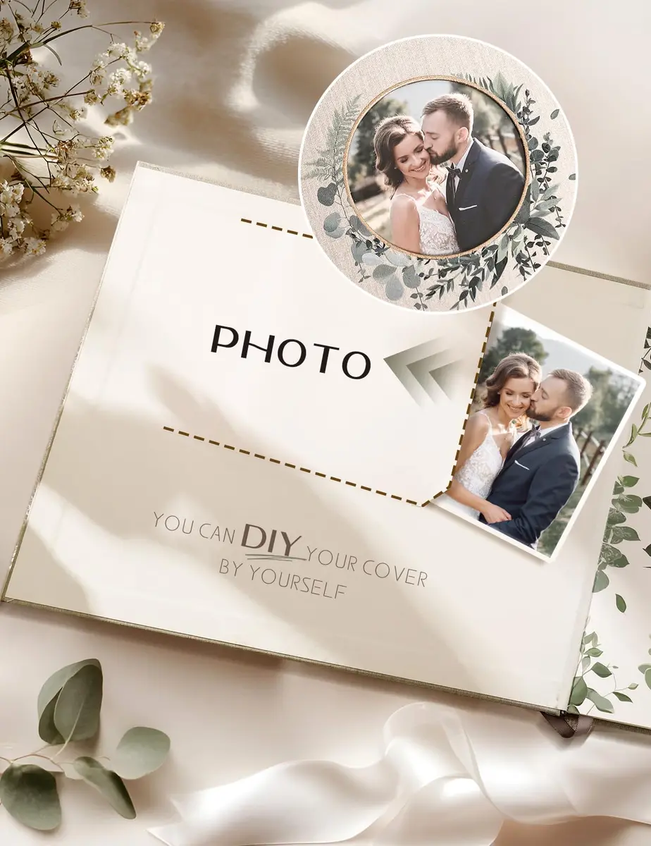 molekaus Wedding Guest Book Hardcover 8" x 10" (20.3 x 25.4 cm) with Photo Frame, 100 Pages | Classic Linen Design - view 3