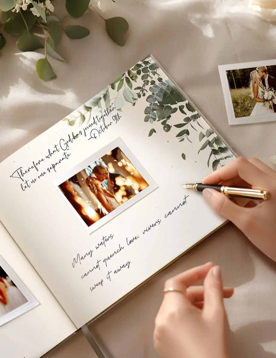 molekaus Wedding Guest Book Hardcover 8" x 10" (20.3 x 25.4 cm) with Photo Frame, 100 Pages | Classic Linen Design - view 4