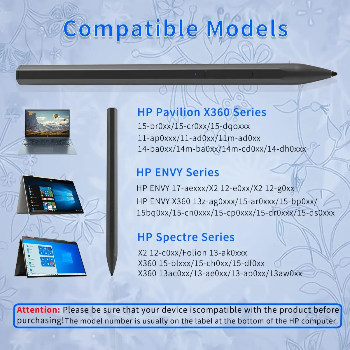 SSS·GRGB Rechargeable Stylus Pen for HP Envy/Pavilion/Spectre X360/X2 (Black) | MPP 2.0, 4096 Pressure, Tilt, Palm Rejection - view 2