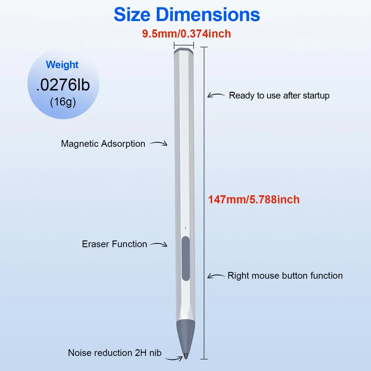 SSS·GRGB Silver U-shaped Stylus Pen for HP Envy/Pavilion/Spectre X360/X2 | MPP 2.0, 4096 Pressure, Tilt, Palm Rejection - view 2