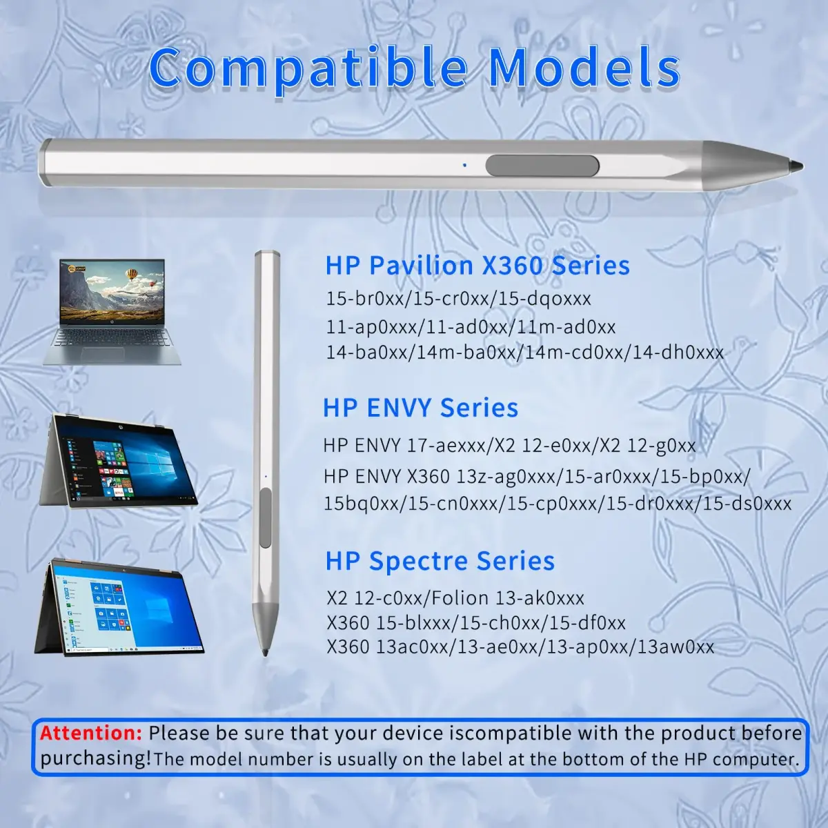 SSS·GRGB Silver U-shaped Stylus Pen for HP Envy/Pavilion/Spectre X360/X2 | MPP 2.0, 4096 Pressure, Tilt, Palm Rejection - view 3