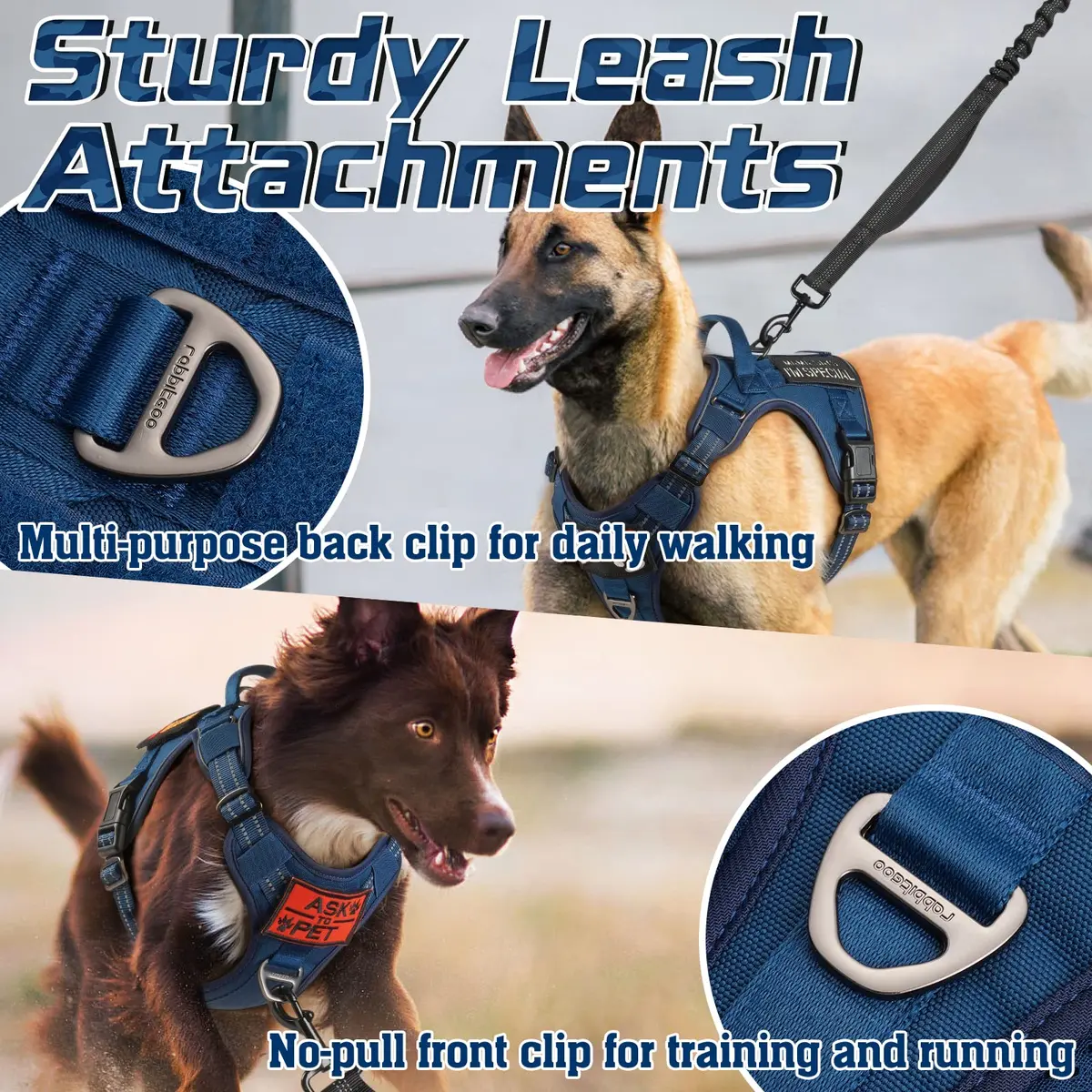 rabbitgoo Tactical Dog Harness for Large Dogs | No Pull Military Service Vest with MOLLE & Reflective Strips - view 6