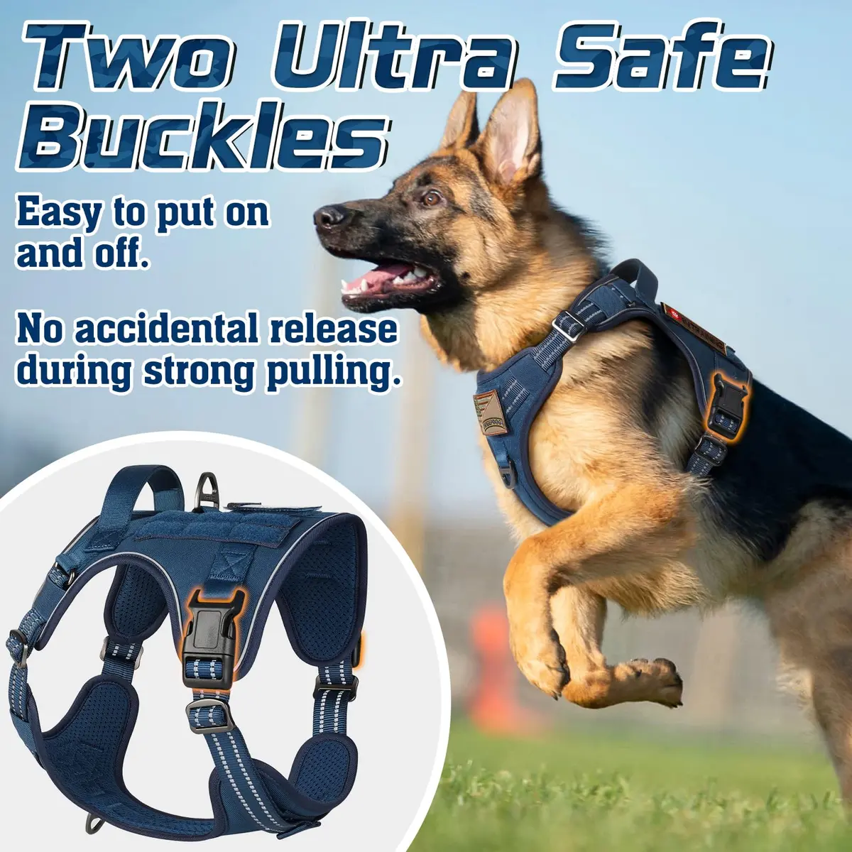 rabbitgoo Tactical Dog Harness for Large Dogs | No Pull Military Service Vest with MOLLE & Reflective Strips - view 7