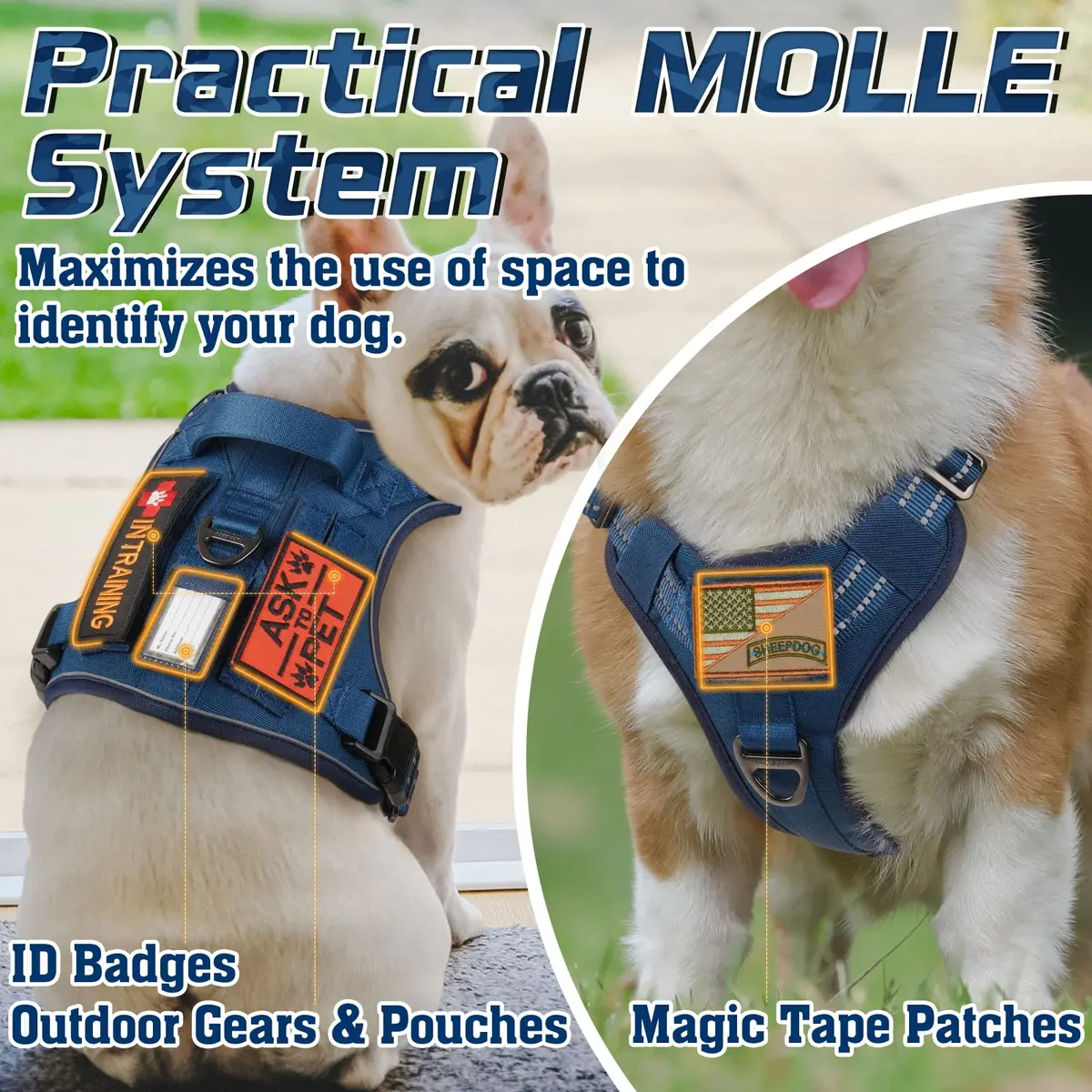 rabbitgoo Tactical Dog Harness for Large Dogs | No Pull Military Service Vest with MOLLE & Reflective Strips - view 4