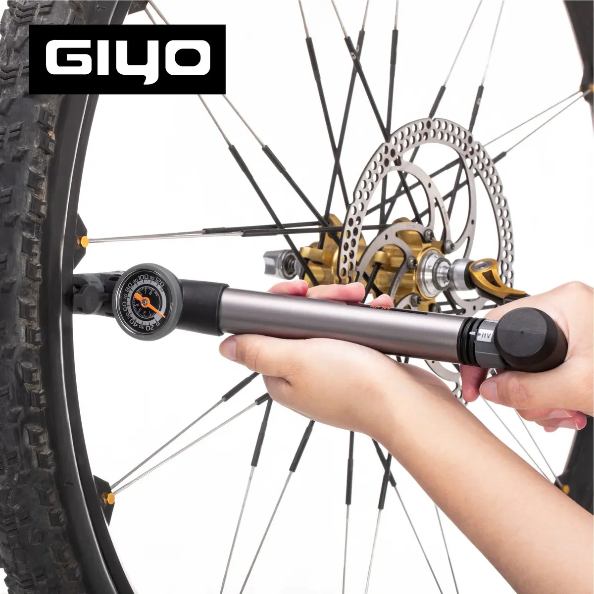 GIYO Mini Bike Pump with Gauge 2 Stage HP/HV 120 PSI | Easy Inflation for Road & MTB | Frame Mount Included | Taiwan Made (GP-993) - view 5