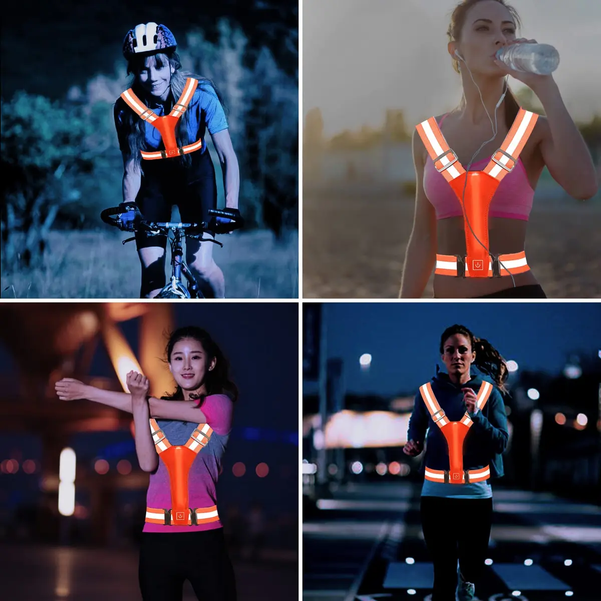 OMKHE LED Reflective Vest for Running & Cycling with Rechargeable Lights | Orange, Unisex - view 7
