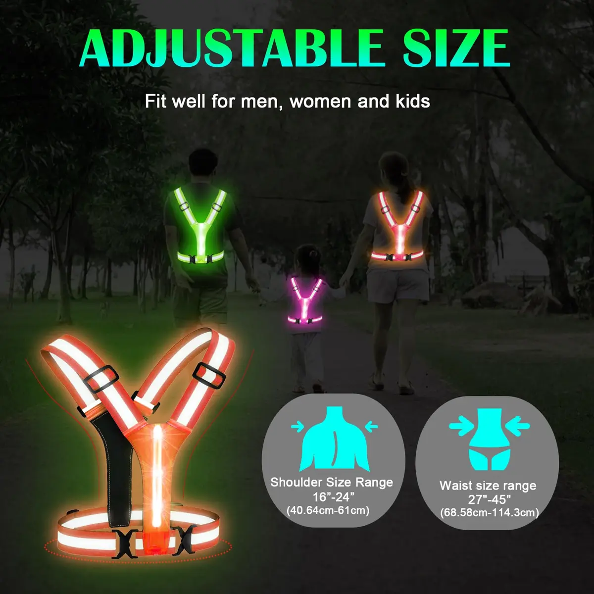 OMKHE LED Reflective Vest for Running & Cycling with Rechargeable Lights | Orange, Unisex - view 4