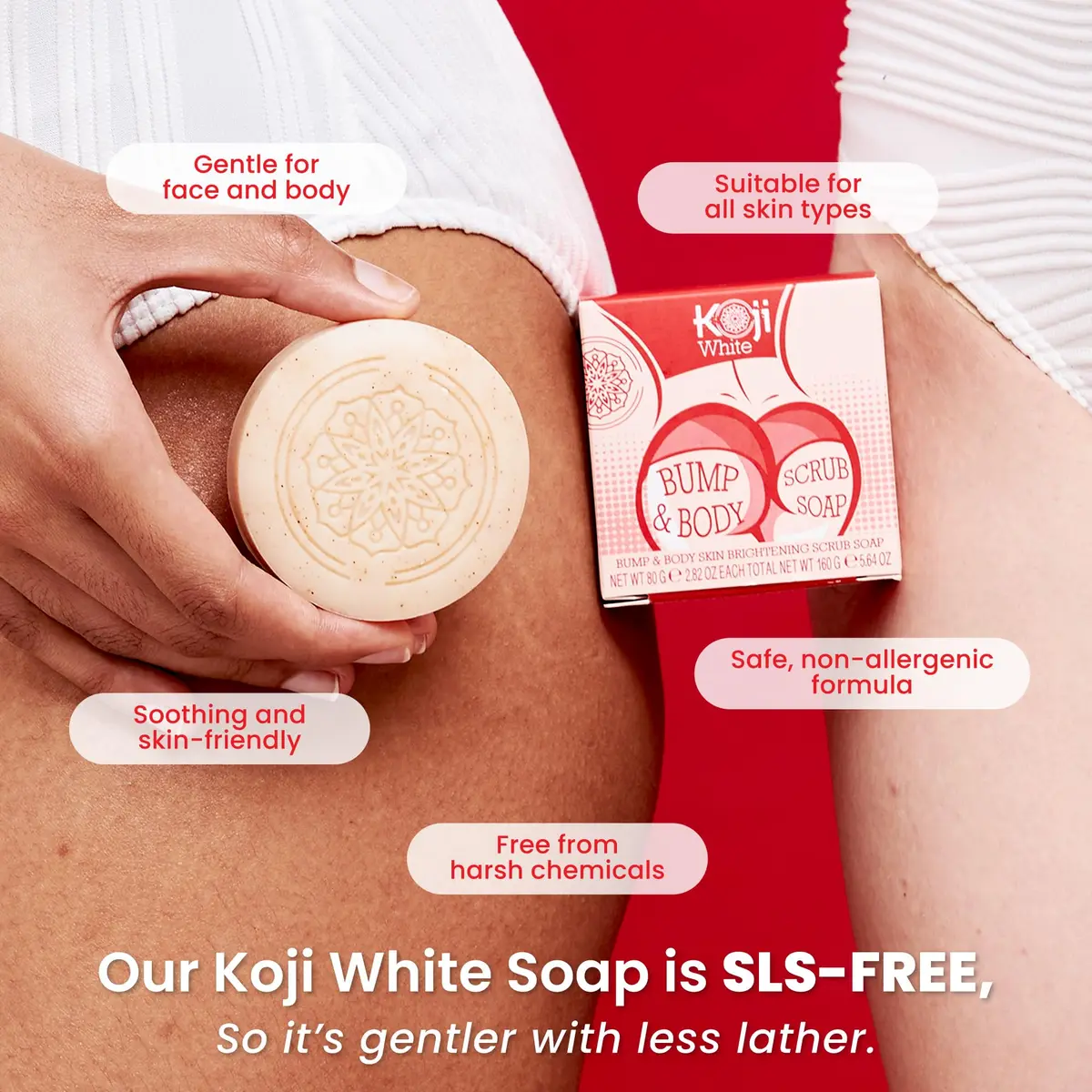 Koji White Kojic Acid Bump Eraser Body Scrub Soap 2 Bars | Brightening & Exfoliating - view 6