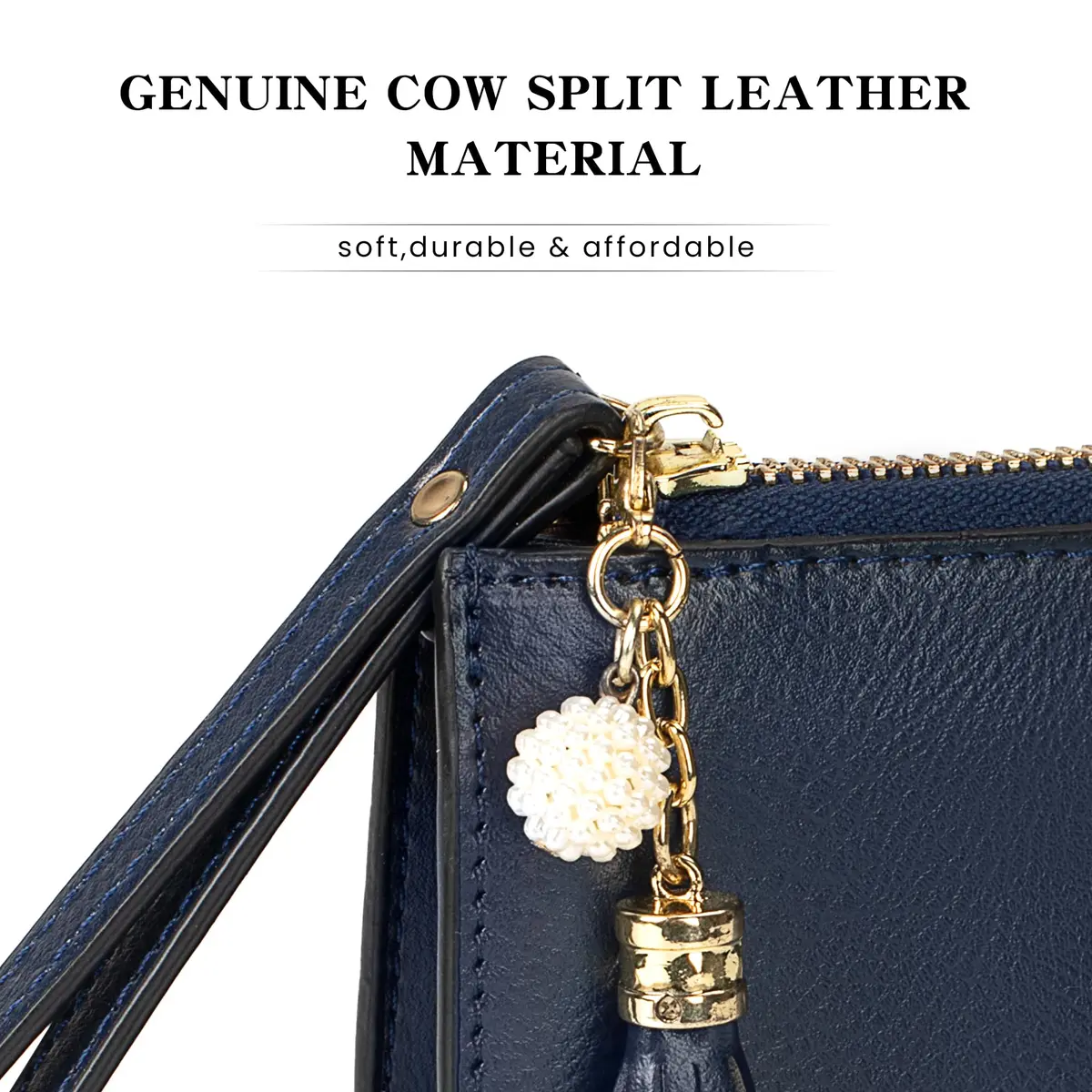 befen Genuine Leather Wristlet Clutch for Women Ultra-Slim Ladies Credit Card Holder Wallet Purses with RFID Protection (Navy Blue, 20.57cm x 10.92cm x 1.14cm) - view 5