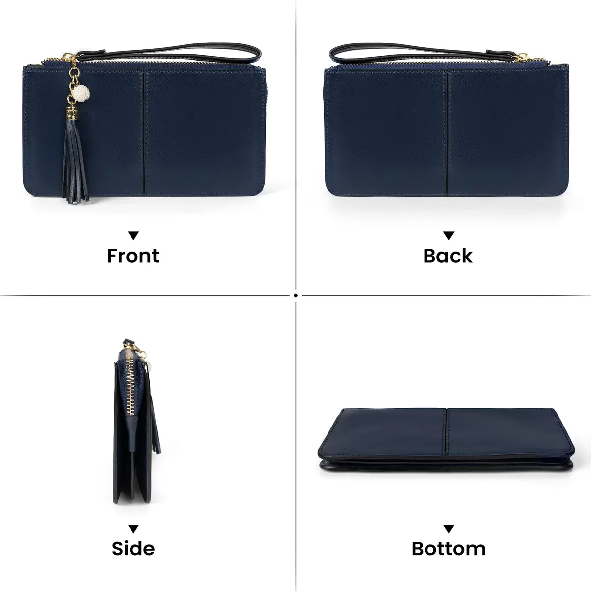 befen Genuine Leather Wristlet Clutch for Women Ultra-Slim Ladies Credit Card Holder Wallet Purses with RFID Protection (Navy Blue, 20.57cm x 10.92cm x 1.14cm) - view 7