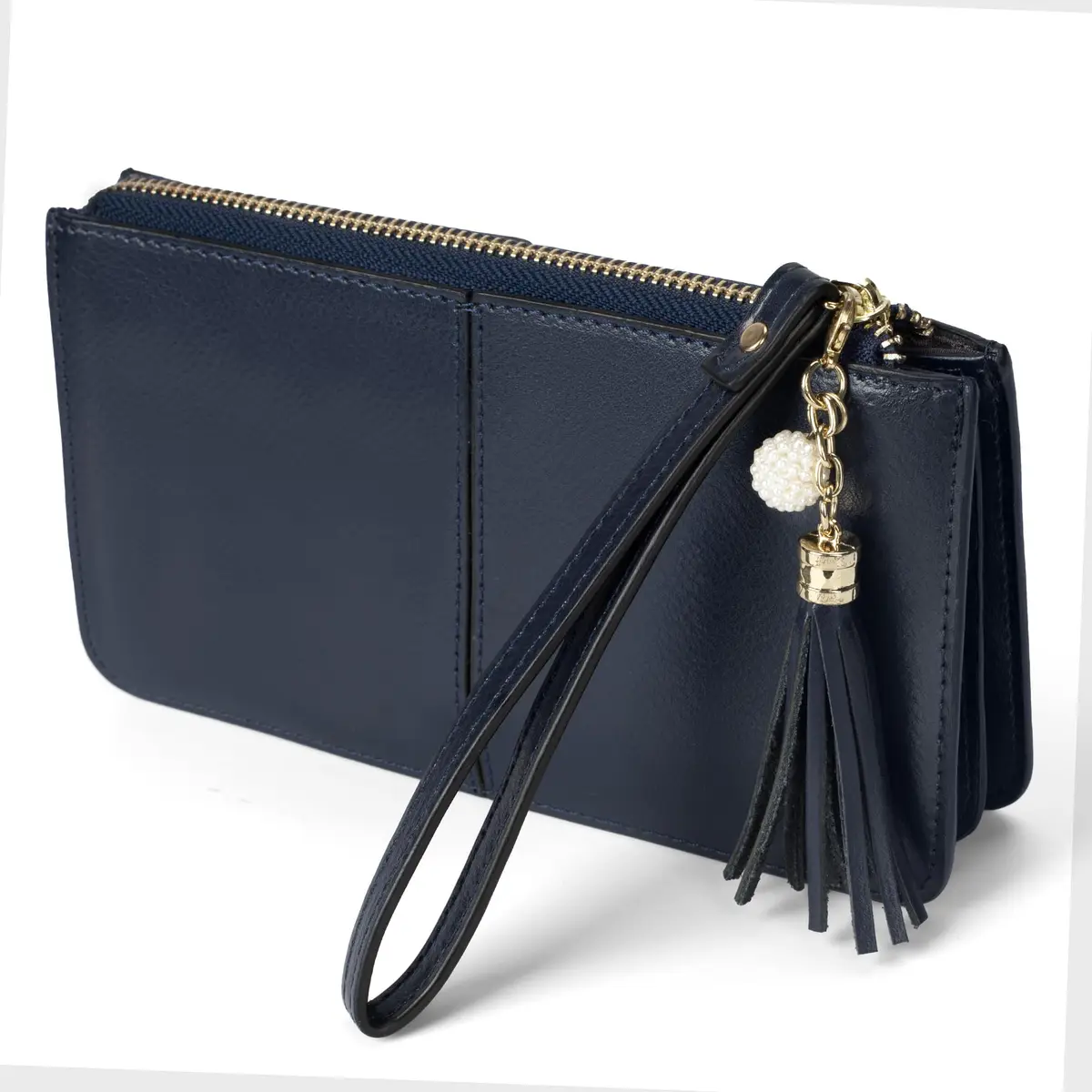 befen Genuine Leather Wristlet Clutch for Women Ultra-Slim Ladies Credit Card Holder Wallet Purses with RFID Protection (Navy Blue, 20.57cm x 10.92cm x 1.14cm) - view 9