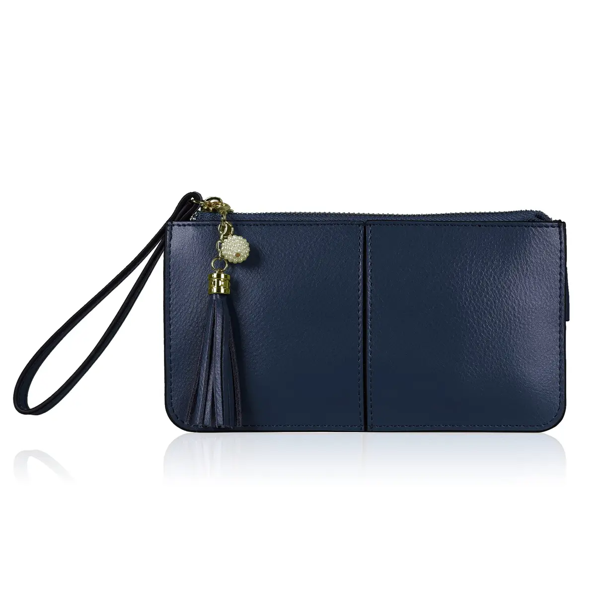 befen Genuine Leather Wristlet Clutch for Women Ultra-Slim Ladies Credit Card Holder Wallet Purses with RFID Protection (Navy Blue, 20.57cm x 10.92cm x 1.14cm) - view 2