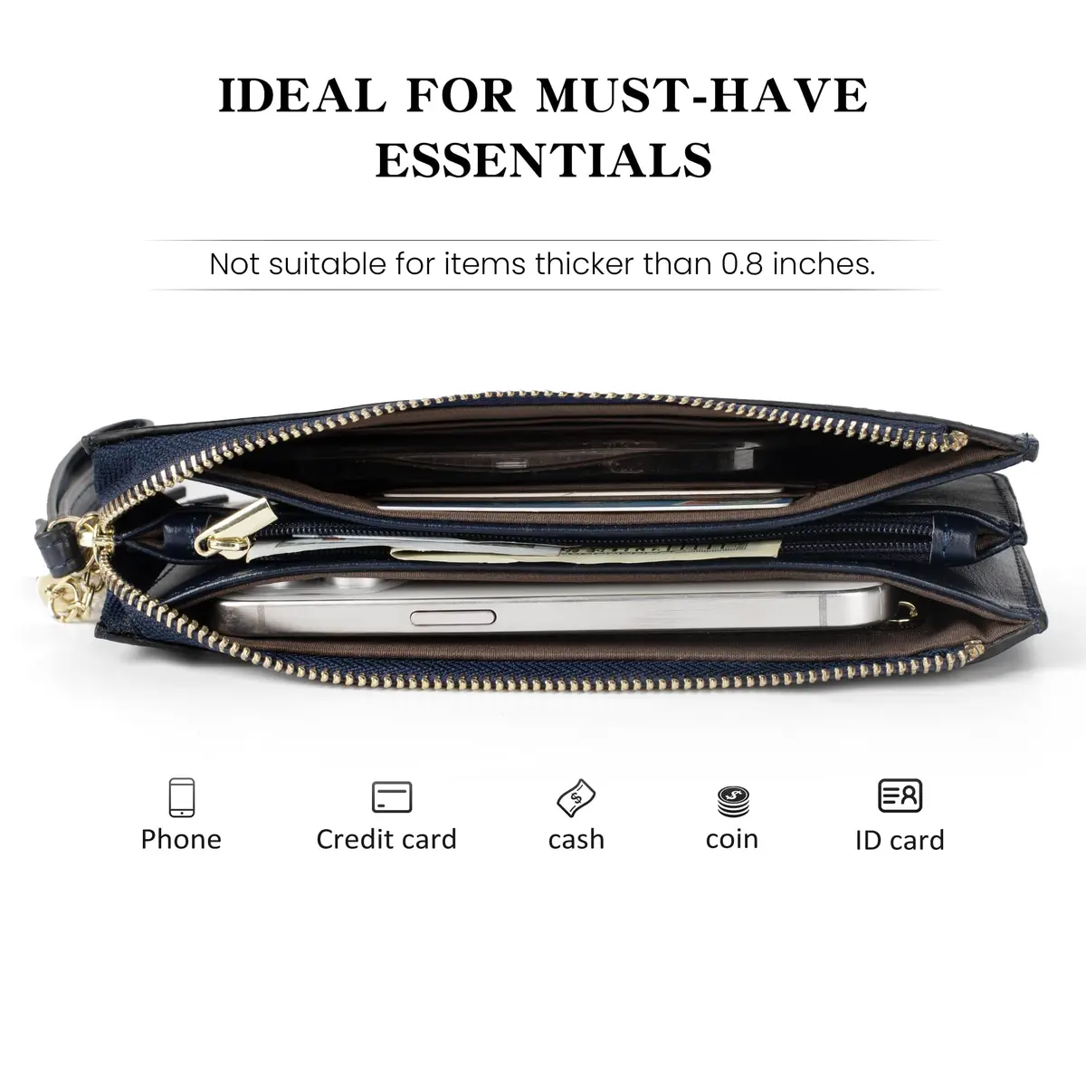 befen Genuine Leather Wristlet Clutch for Women Ultra-Slim Ladies Credit Card Holder Wallet Purses with RFID Protection (Navy Blue, 20.57cm x 10.92cm x 1.14cm) - view 3