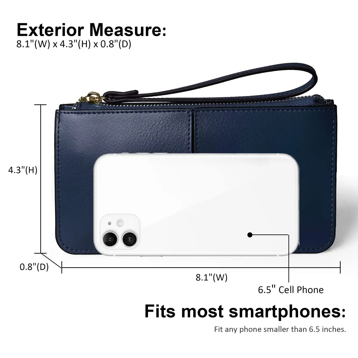 befen Genuine Leather Wristlet Clutch for Women Ultra-Slim Ladies Credit Card Holder Wallet Purses with RFID Protection (Navy Blue, 20.57cm x 10.92cm x 1.14cm) - view 4