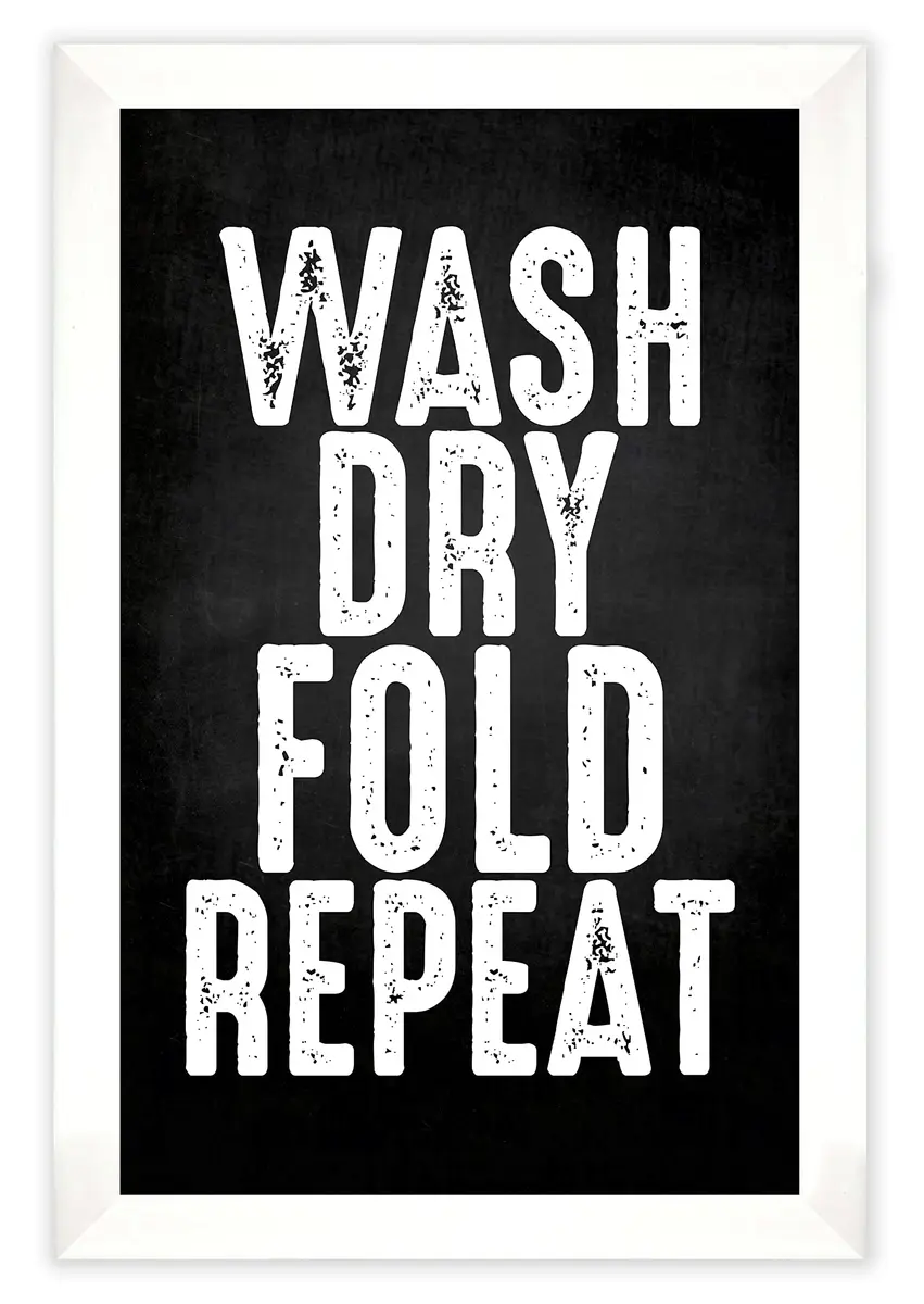 Inkdotpot White Laundry Room Sign with Frame 35.56x30.48 cm (14x12 Inches) | Modern Wash Dry Fold Repeat Wall Art - main product image