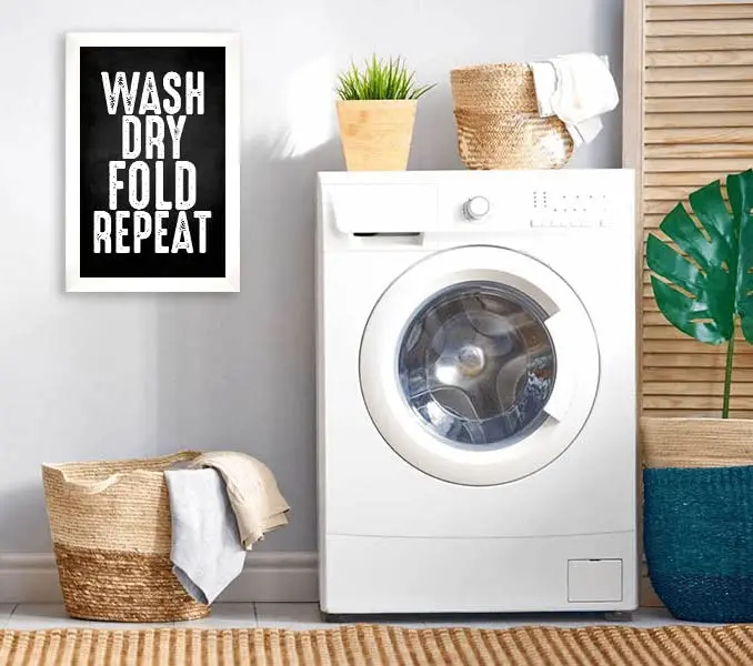 Inkdotpot White Laundry Room Sign with Frame 35.56x30.48 cm (14x12 Inches) | Modern Wash Dry Fold Repeat Wall Art - view 2