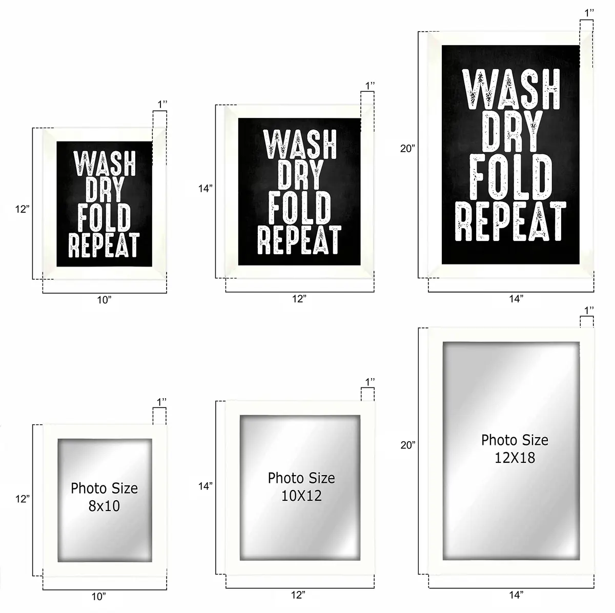 Inkdotpot White Laundry Room Sign with Frame 35.56x30.48 cm (14x12 Inches) | Modern Wash Dry Fold Repeat Wall Art - view 3